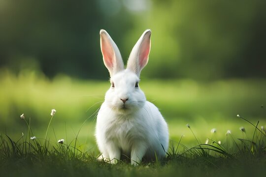 white rabbit on the grass