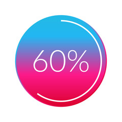 60 percent circle chart, isolated symbol. Vector gradient element. Percentage Infographic sign. Illustration, icon for business, finance, progress, report, web design, download
