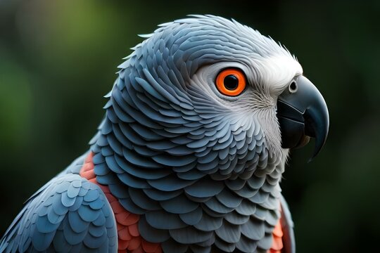 close up face of African Grey Parrot in natural scenery  