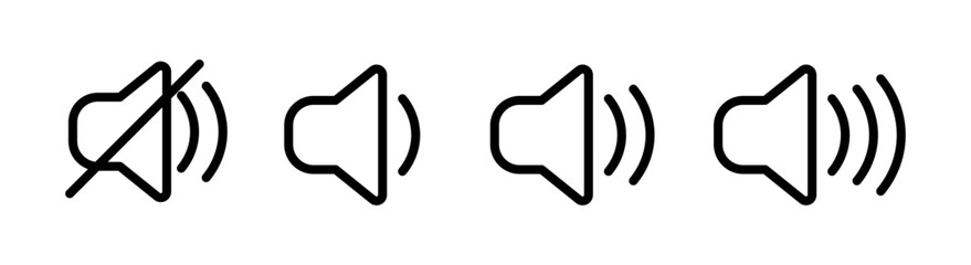 Sound volume icon set. Volume icons. Speaker icon. Volume control on off. Vector illustration.