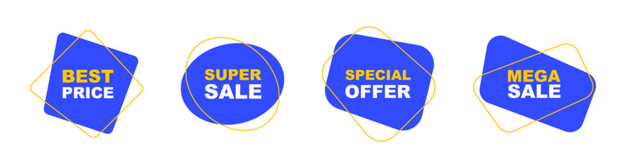 Sale badge set. Discount sale tags and labels. Special offer, best price, super sale and mega sale. Promotion badges. Vector illustration.