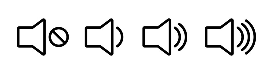Sound volume icon set. Volume icons. Speaker icon. Volume control on off. Vector illustration.