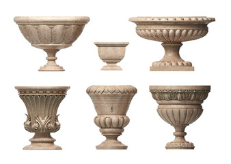 3d illustration.Set of vintage marble classic garden vases - obrazy, fototapety, plakaty