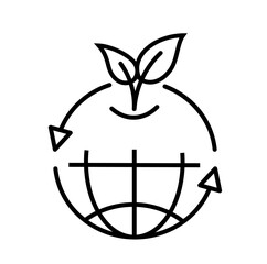 Vector line eco icon for renewable. Sustainable, renewable and eco friendly energy symbol. Earth and light bulb. isolated vector image. Editable Stroke.