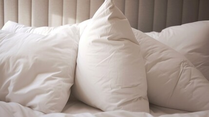 Fototapeta na wymiar bed with white pillows in hotel, ai generative