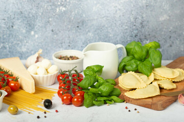 Italian homemade pasta with eggs or stuffed with spinach