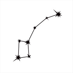 Little Dipper constellation simple doodle vector illustration, Ursa major and Minor astronomy symbol design element, stars connected with lines for kids goods, poster, card, invitation