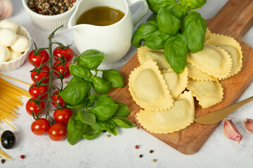 Italian homemade pasta with eggs or stuffed with spinach