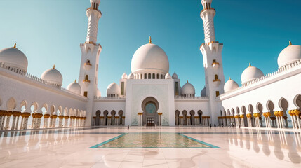 Fototapeta na wymiar Sheikh Zayed Grand Mosque in Abu Dhabi showcasing architectural design and details 