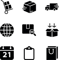 A set of online shopping icons. Simple images in black color. Vector illustration.