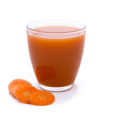 Glass of carrot juice and fresh carrots isolated.