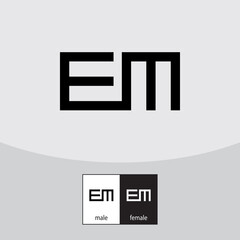 E and M Letter Logo. Black Color. - Vector