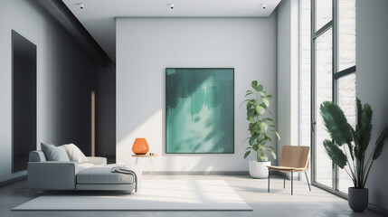 Modern Interior Design with Mockup Frame Poster, 3D Render, 3D Illustration