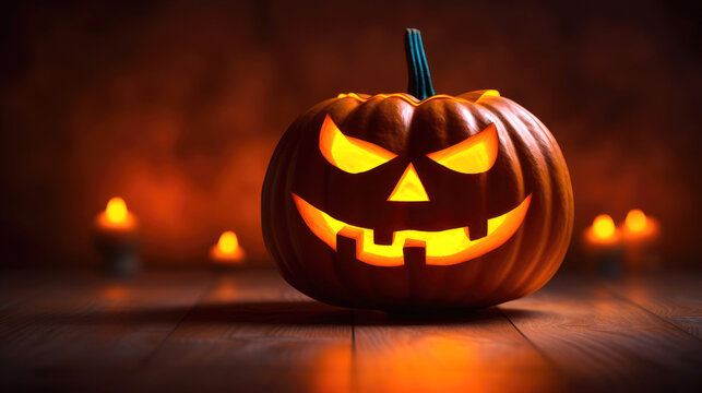 close-up of halloween pumpkin jack lantern. Generative AI