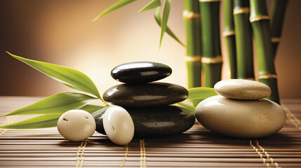 Zen stones, bamboo. ai generative