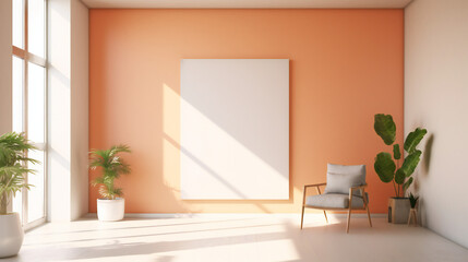 Modern Interior Design with Blank Mockup Frame Poster, 3D Render, 3D Illustration