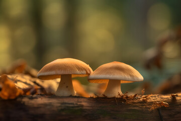 Fototapeta premium Forest mushrooms in their natural environment. AI generated