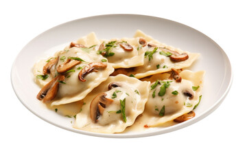 Delicious Plate of Mushroom Ravioli Isolated on a Transparent Background