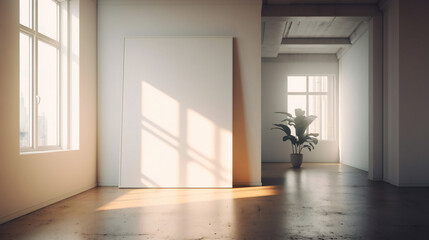 Modern Interior Design with Blank Mockup Frame Poster, 3D Render, 3D Illustration