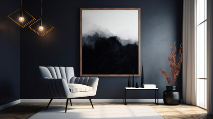 Modern Interior Design with Mockup Frame Poster, 3D Render, 3D Illustration