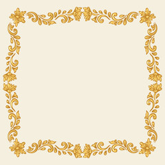 Doodle drawing gold floral frame background