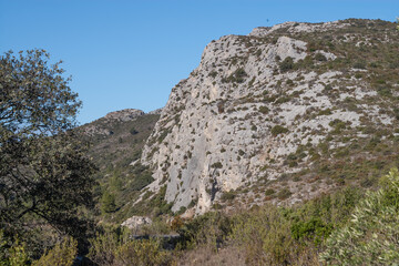 The cliffs of Vingrau, rocks in the mountains Pyrénées Orientales