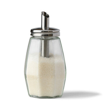 Glass sugar dispenser isolated on a white background