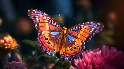 Fototapeta na wymiar a large butterfly sitting on top of a purple and red flower. generative ai