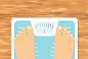 feet standing on bathroom scales,  top view- vector illustration