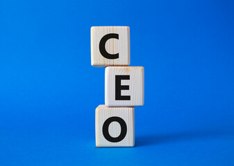 CEO - hief executive officer symbol. Concept word CEO on wooden cubes. Beautiful blue background. Business and CEO concept. Copy space.