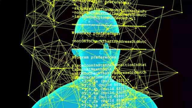 A person is immersed in virtual reality and encounters errors and glitches.