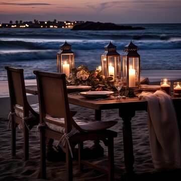 A romantic dinner setup by the beach