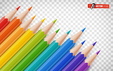 Vector realistic illustration of colored pencils on a transparent background.