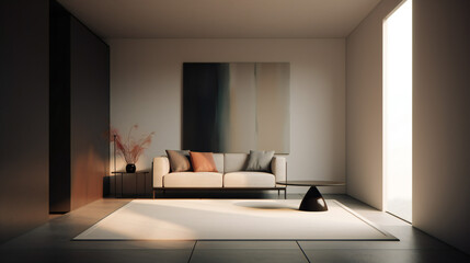 Stylish Interior with an Abstract Mockup Frame Poster, Modern interior design, 3D render, 3D illustration