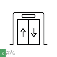 Elevator icon. Simple outline style. Lift, hotel service, hall, floor, corridor, entrance, lobby concept. Thin line symbol. Vector illustration isolated on white background. EPS 10.