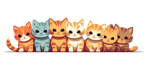 A group of kittens sitting together in a row. Generative AI.