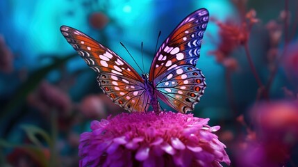 Fototapeta na wymiar a butterfly sitting on top of a flower in a field. generative ai