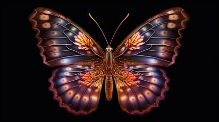 Obraz na płótnie Canvas a colorful butterfly with a black background and a black background. generative ai