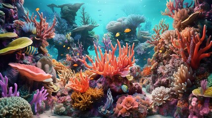 Obraz na płótnie Canvas an underwater scene with corals and other colorful corals. generative ai