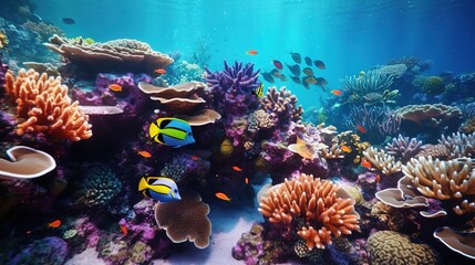 Fototapeta na wymiar a colorful coral reef with tropical fish and corals under water. generative ai