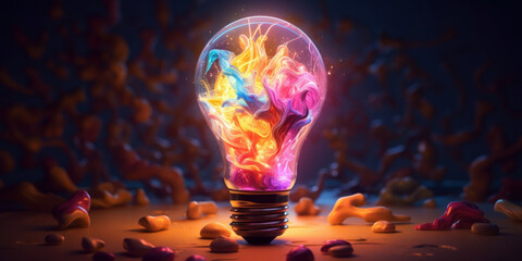 Unique Creative idea concept with lightbulb made out of paint. 