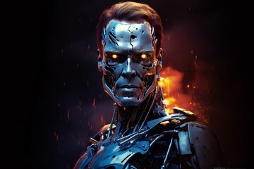 Cyborg endoskeleton portrait on black background Generative AI