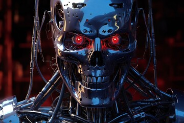Cyborg endoskeleton portrait on black background Generative AI