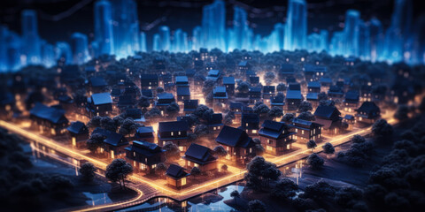 Night of Connectivity: Suburban Houses in a Digital Community with Data Transactions.
