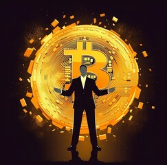 business man and money bitcoin