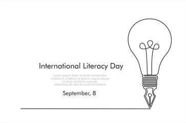 International literacy day. Continuous one line art for congratulation cards, banners and flyers. International literacy day. concept. Vector illustration.