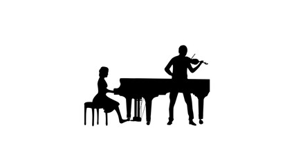 female pianist playing the piano with a violinist man
