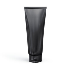 Black plastic cosmetic tube for cream or gel mockup, transparent background