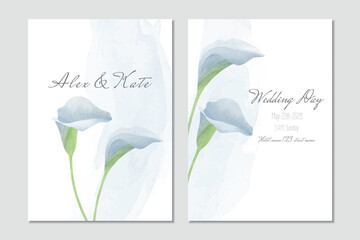 Vector wedding invitation template with blue calla lilies - 613865138