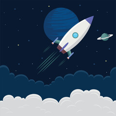 rocket in space vector art illustration outer space design